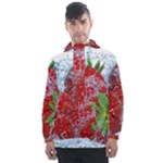 Red Strawberries Water Squirt Strawberry Fresh Splash Drops Men s Front Pocket Pullover Windbreaker