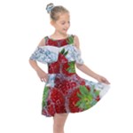 Red Strawberries Water Squirt Strawberry Fresh Splash Drops Kids  Shoulder Cutout Chiffon Dress