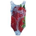 Red Strawberries Water Squirt Strawberry Fresh Splash Drops Kids  Cut-Out Back One Piece Swimsuit