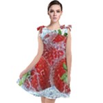 Red Strawberries Water Squirt Strawberry Fresh Splash Drops Tie Up Tunic Dress