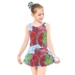 Red Strawberries Water Squirt Strawberry Fresh Splash Drops Kids  Skater Dress Swimsuit