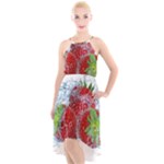 Red Strawberries Water Squirt Strawberry Fresh Splash Drops High-Low Halter Chiffon Dress 