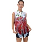 Red Strawberries Water Squirt Strawberry Fresh Splash Drops Sleeveless Chiffon Button Shirt