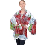 Red Strawberries Water Squirt Strawberry Fresh Splash Drops Long Sleeve Velvet Kimono 