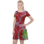 Red Strawberries Water Squirt Strawberry Fresh Splash Drops Cap Sleeve Velour Dress 