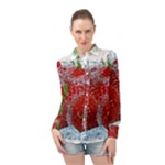 Red Strawberries Water Squirt Strawberry Fresh Splash Drops Long Sleeve Chiffon Shirt