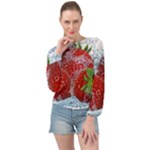 Red Strawberries Water Squirt Strawberry Fresh Splash Drops Banded Bottom Chiffon Top