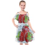 Red Strawberries Water Squirt Strawberry Fresh Splash Drops Kids  Cut Out Shoulders Chiffon Dress