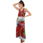 Red Strawberries Water Squirt Strawberry Fresh Splash Drops V-Neck Chiffon Maxi Dress