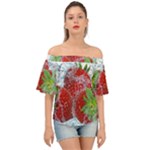 Red Strawberries Water Squirt Strawberry Fresh Splash Drops Off Shoulder Short Sleeve Top