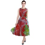 Red Strawberries Water Squirt Strawberry Fresh Splash Drops Round Neck Boho Dress