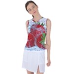 Red Strawberries Water Squirt Strawberry Fresh Splash Drops Women s Sleeveless Sports Top