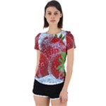 Red Strawberries Water Squirt Strawberry Fresh Splash Drops Back Cut Out Sport Tee