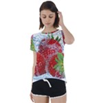 Red Strawberries Water Squirt Strawberry Fresh Splash Drops Short Sleeve Open Back Tee