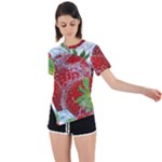 Red Strawberries Water Squirt Strawberry Fresh Splash Drops Asymmetrical Short Sleeve Sports Tee