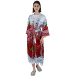 Red Strawberries Water Squirt Strawberry Fresh Splash Drops Maxi Satin Kimono