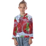 Red Strawberries Water Squirt Strawberry Fresh Splash Drops Kids  Frill Detail Tee