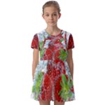 Red Strawberries Water Squirt Strawberry Fresh Splash Drops Kids  Short Sleeve Pinafore Style Dress