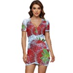 Red Strawberries Water Squirt Strawberry Fresh Splash Drops Low Cut Cap Sleeve Mini Dress