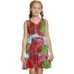 Red Strawberries Water Squirt Strawberry Fresh Splash Drops Kids  Sleeveless Tiered Mini Dress