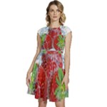 Red Strawberries Water Squirt Strawberry Fresh Splash Drops Cap Sleeve High Waist Dress