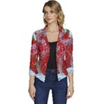 Red Strawberries Water Squirt Strawberry Fresh Splash Drops Women s Casual 3/4 Sleeve Spring Jacket