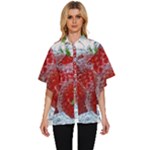 Red Strawberries Water Squirt Strawberry Fresh Splash Drops Women s Batwing Button Up Shirt