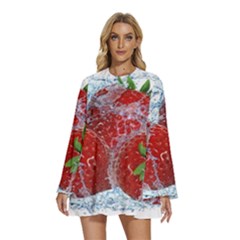 Round Neck Long Sleeve Bohemian Style Chiffon Mini Dress 