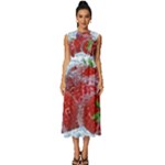 Red Strawberries Water Squirt Strawberry Fresh Splash Drops Sleeveless Round Neck Midi Dress