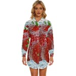 Red Strawberries Water Squirt Strawberry Fresh Splash Drops Womens Long Sleeve Shirt Dress