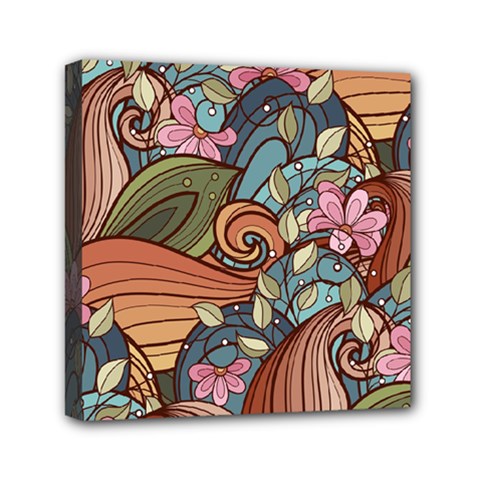 Multicolored Flower Decor Flowers Patterns Leaves Colorful Mini Canvas 6  x 6  (Stretched) from ArtsNow.com