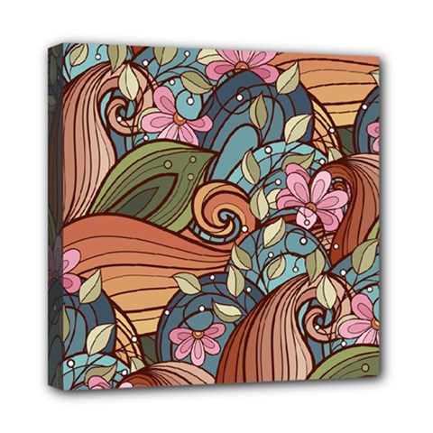 Multicolored Flower Decor Flowers Patterns Leaves Colorful Mini Canvas 8  x 8  (Stretched) from ArtsNow.com