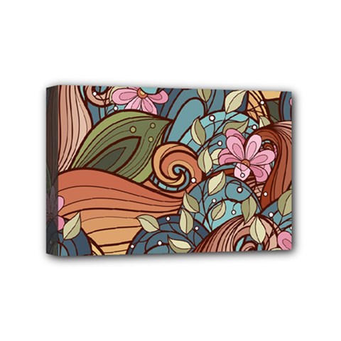 Multicolored Flower Decor Flowers Patterns Leaves Colorful Mini Canvas 6  x 4  (Stretched) from ArtsNow.com