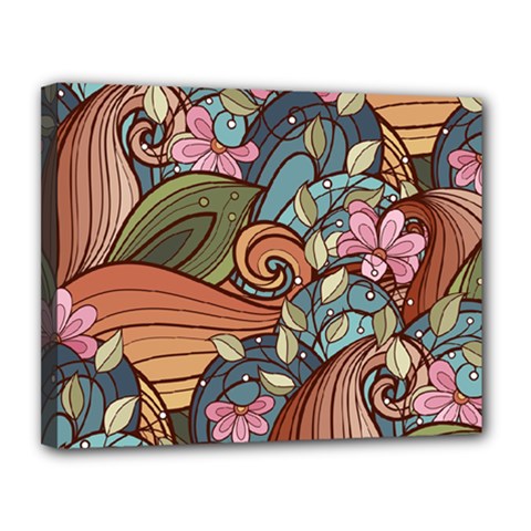 Multicolored Flower Decor Flowers Patterns Leaves Colorful Canvas 14  x 11  (Stretched) from ArtsNow.com