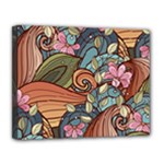 Multicolored Flower Decor Flowers Patterns Leaves Colorful Canvas 14  x 11  (Stretched)