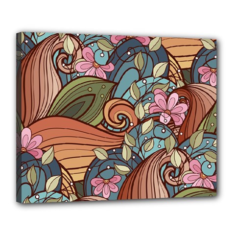 Multicolored Flower Decor Flowers Patterns Leaves Colorful Canvas 20  x 16  (Stretched) from ArtsNow.com