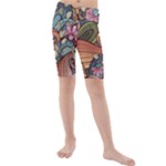 Multicolored Flower Decor Flowers Patterns Leaves Colorful Kids  Mid Length Swim Shorts