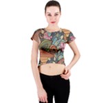 Multicolored Flower Decor Flowers Patterns Leaves Colorful Crew Neck Crop Top