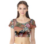 Multicolored Flower Decor Flowers Patterns Leaves Colorful Short Sleeve Crop Top