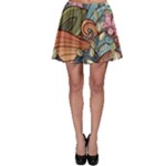 Multicolored Flower Decor Flowers Patterns Leaves Colorful Skater Skirt