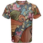 Multicolored Flower Decor Flowers Patterns Leaves Colorful Men s Cotton Tee