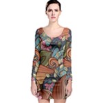 Multicolored Flower Decor Flowers Patterns Leaves Colorful Long Sleeve Bodycon Dress