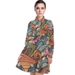 Multicolored Flower Decor Flowers Patterns Leaves Colorful Long Sleeve Chiffon Shirt Dress