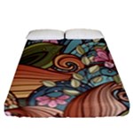 Multicolored Flower Decor Flowers Patterns Leaves Colorful Fitted Sheet (Queen Size)