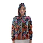 Multicolored Flower Decor Flowers Patterns Leaves Colorful Women s Hooded Windbreaker