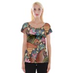 Multicolored Flower Decor Flowers Patterns Leaves Colorful Cap Sleeve Top