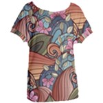 Multicolored Flower Decor Flowers Patterns Leaves Colorful Women s Oversized Tee