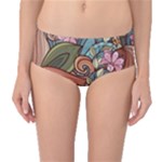 Multicolored Flower Decor Flowers Patterns Leaves Colorful Mid-Waist Bikini Bottoms