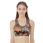 Multicolored Flower Decor Flowers Patterns Leaves Colorful Sports Bra with Border