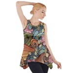 Multicolored Flower Decor Flowers Patterns Leaves Colorful Side Drop Tank Tunic